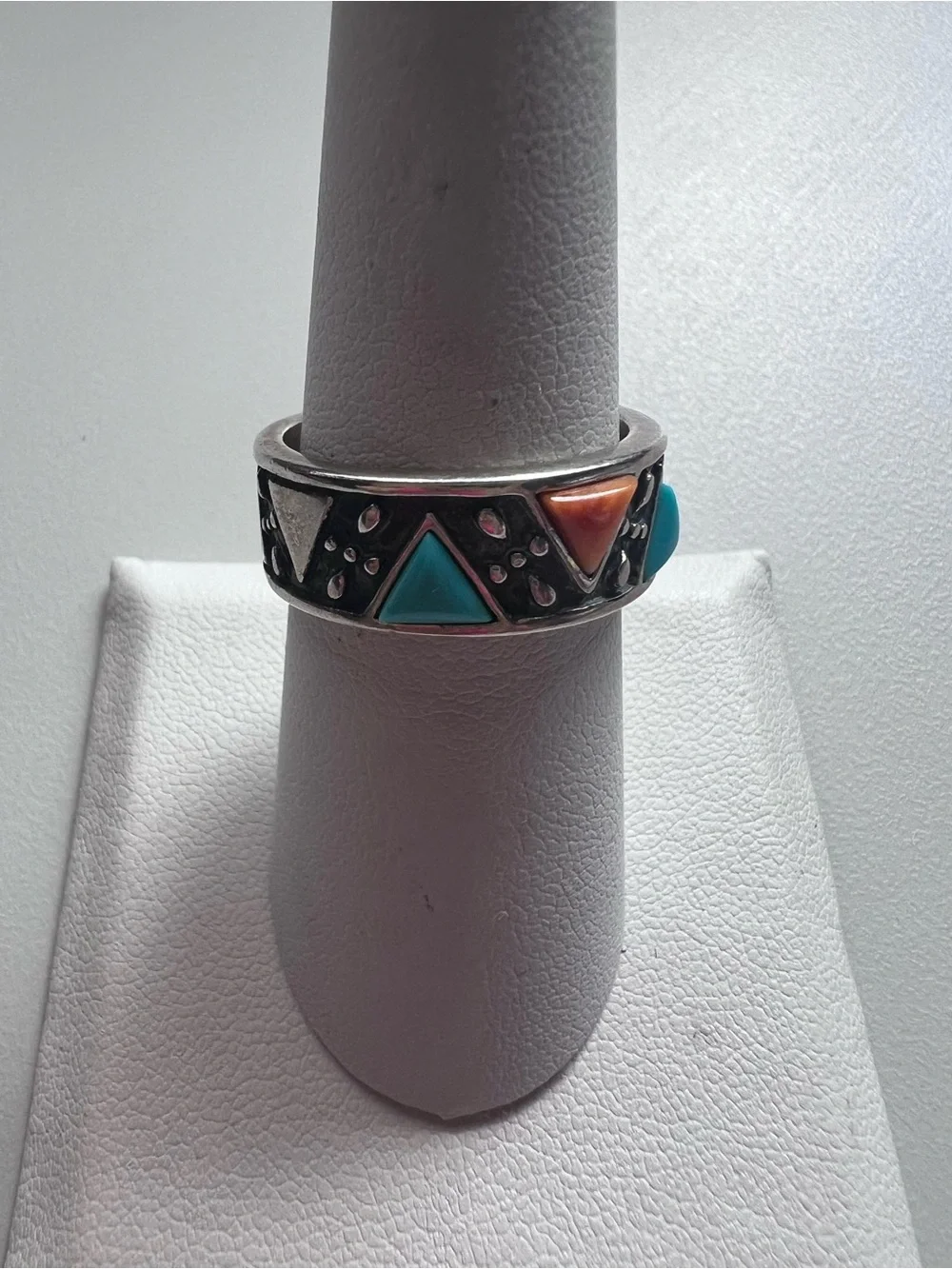 Vintage Carolyn Pollack Sterling Silver Turquoise and Coral Band Ring